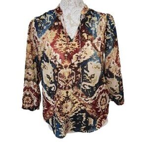 Chaps Denim Petite Top, 3/4 Sleeve Relaxed Fit Multicolor Women's PS